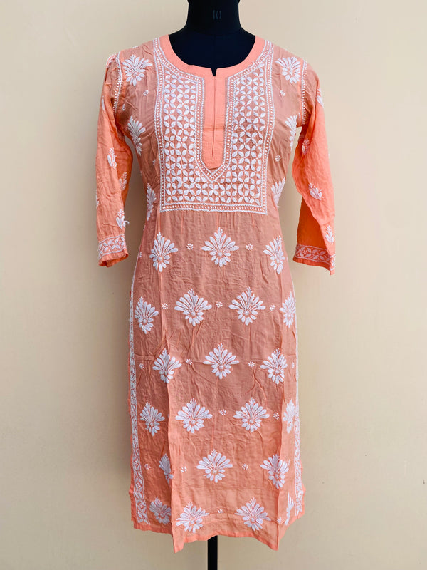 Lucknowi Chikankari Kurti Peach Soft Modal Cotton