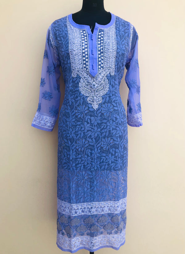 Lucknowi Chikankari Kurti Purple Faux Georgette