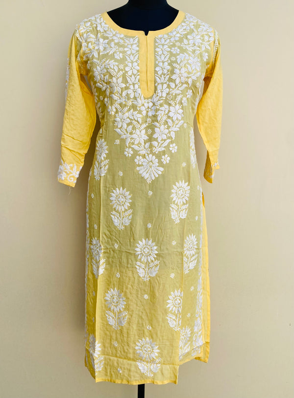 Lucknowi Chikankari Kurti Yellow Soft Modal Cotton