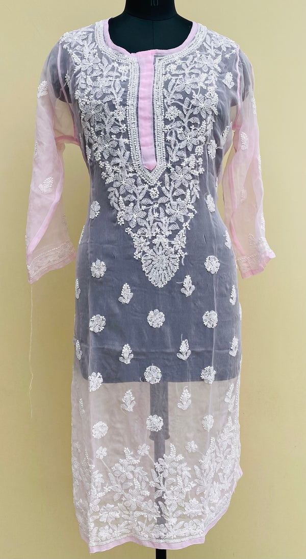 Lucknowi Chikankari Kurti Baby Pink Faux Georgette