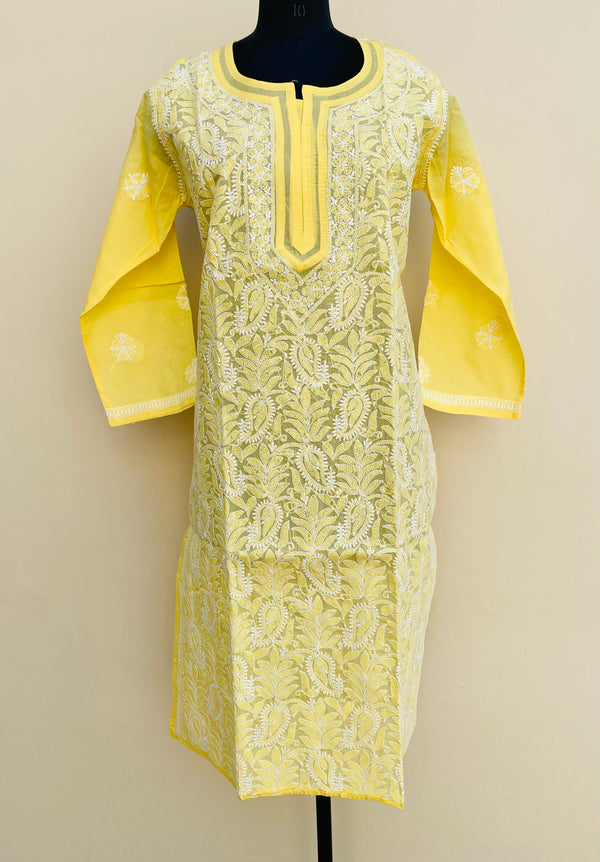 Lucknowi Chikankari Kurti Yellow Cotton