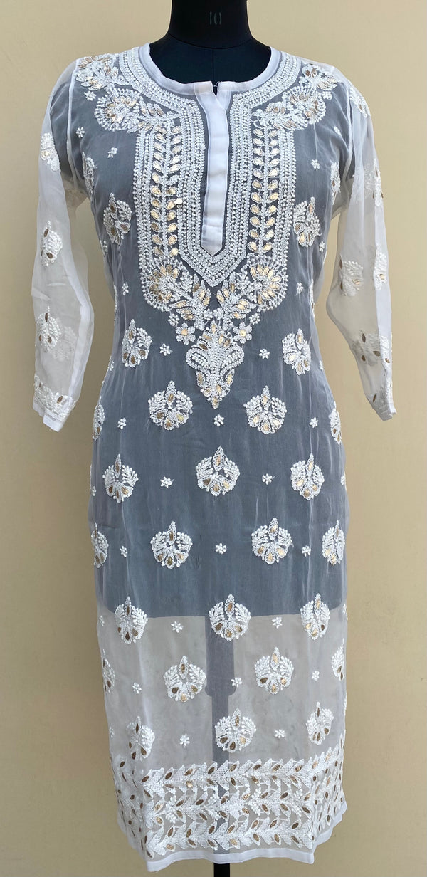 Lucknowi Chikankari Kurti White On White Faux Georgette