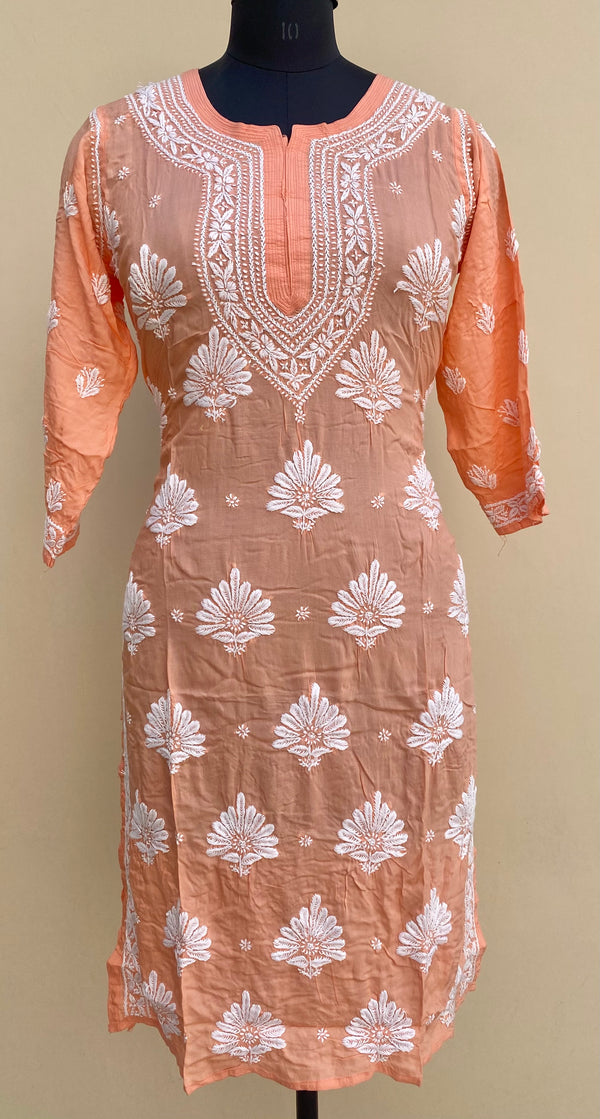 Lucknowi Chikankari Kurti Peach Soft Modal Cotton