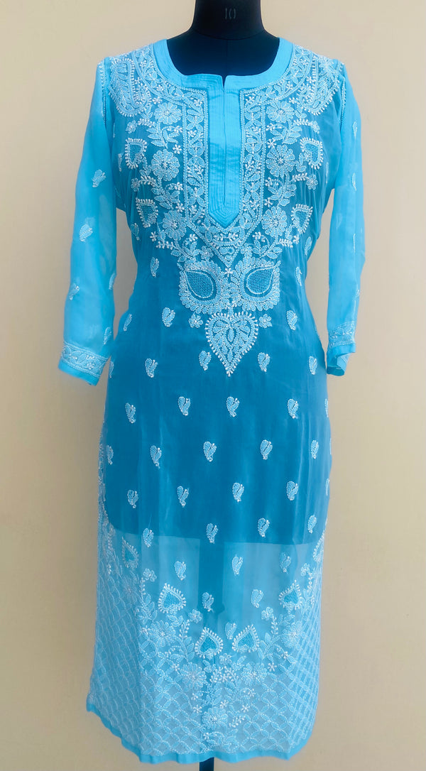 Lucknowi Chikankari Kurti  Blue Faux Georgette