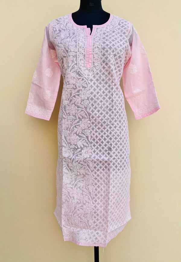 Lucknowi Chikankari Kurti Baby Pink Cotton