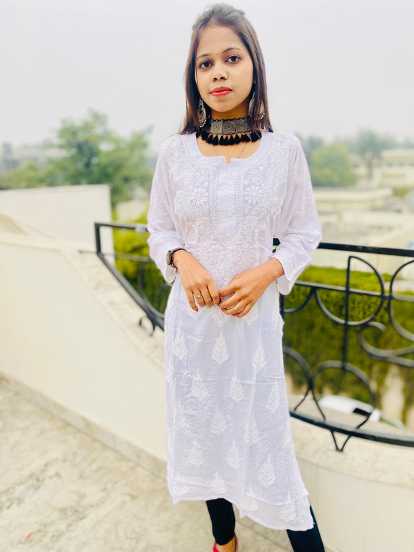 Lucknowi Chikankari Kurti White Soft Modal Cotton