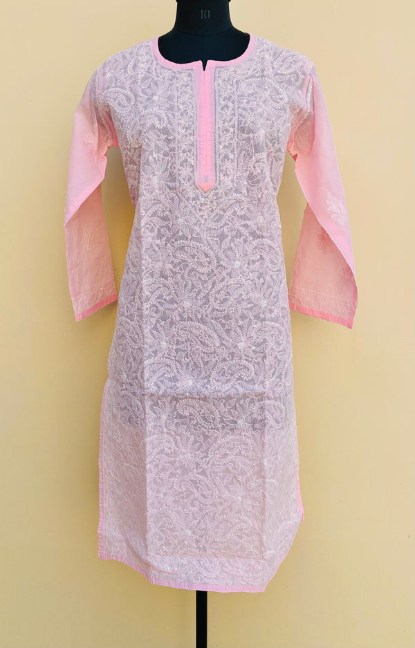 Lucknowi Chikankari Kurti Baby Pink Cotton