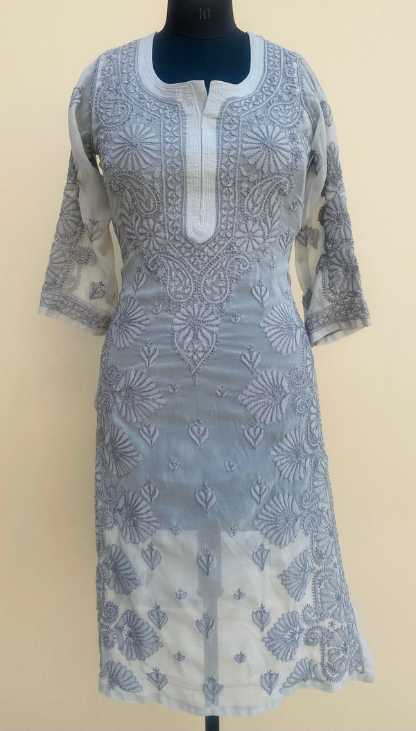 Lucknowi Chikankari Kurti Gray Faux Georgette with Self work