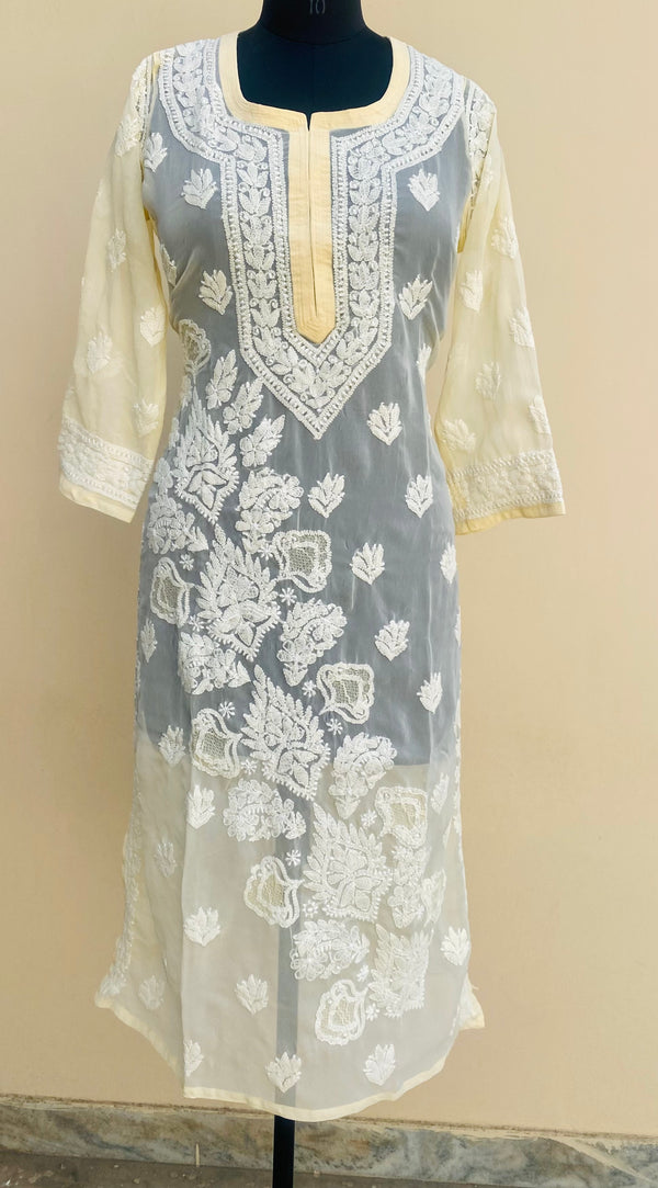 Lucknowi Chikankari Kurti Cream Faux Georgette