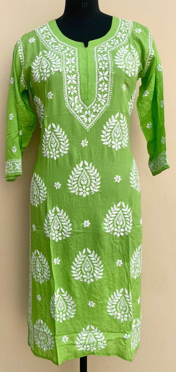 Lucknowi Chikankari Kurti Green Soft Modal Cotton