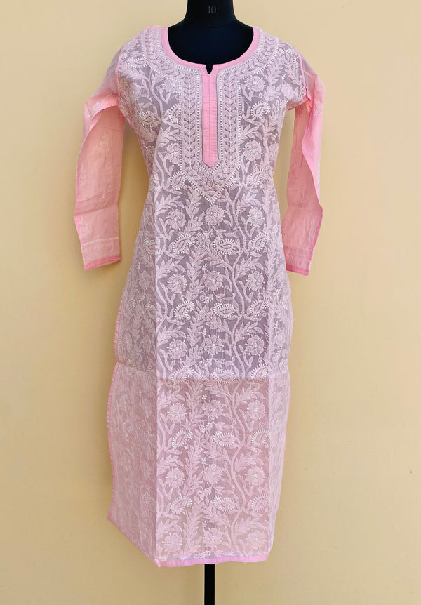 Lucknowi Chikankari Kurti Pink Cotton