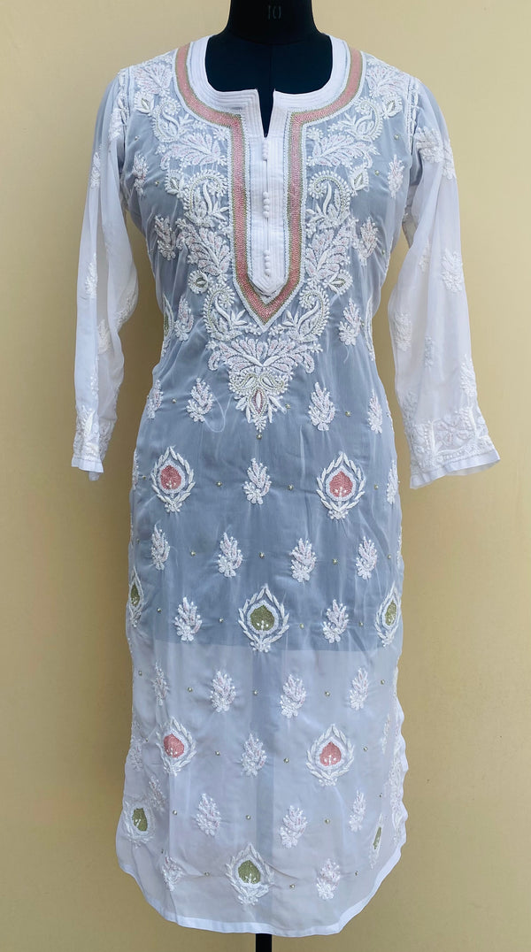 Lucknowi Chikankari Kurti White Pure Georgette with Cutdana Work