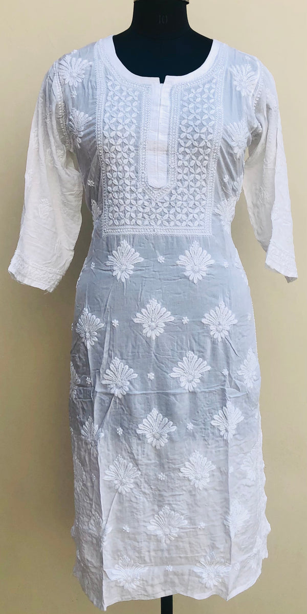 Lucknowi Chikankari Kurti White On White Soft Modal Cotton