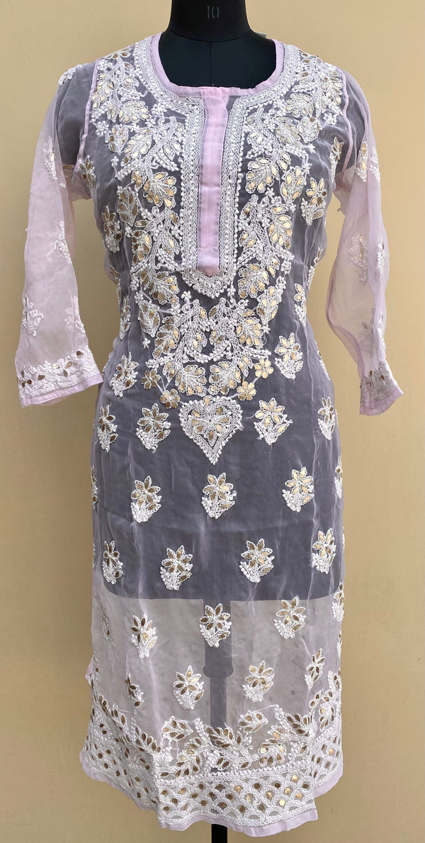 Lucknowi Chikankari Kurti Baby Pink Faux Georgette