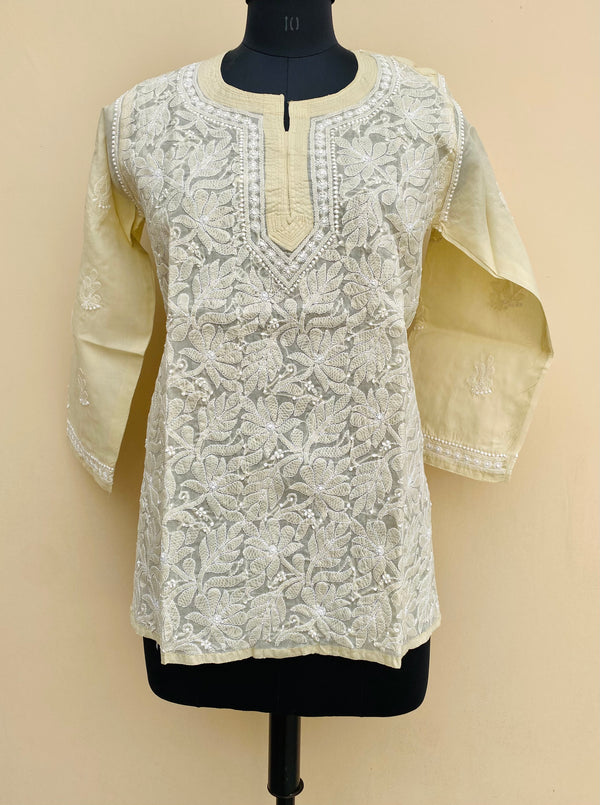 Lucknowi Chikankari Short Kurti Beige Cotton