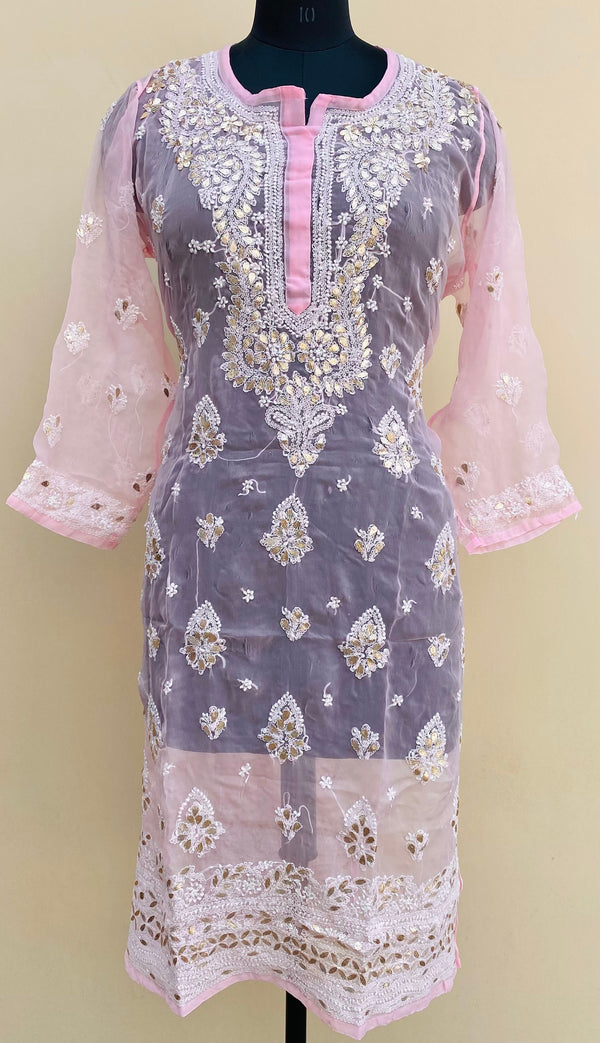 Lucknowi Chikankari Kurti Baby Pink Faux Georgette