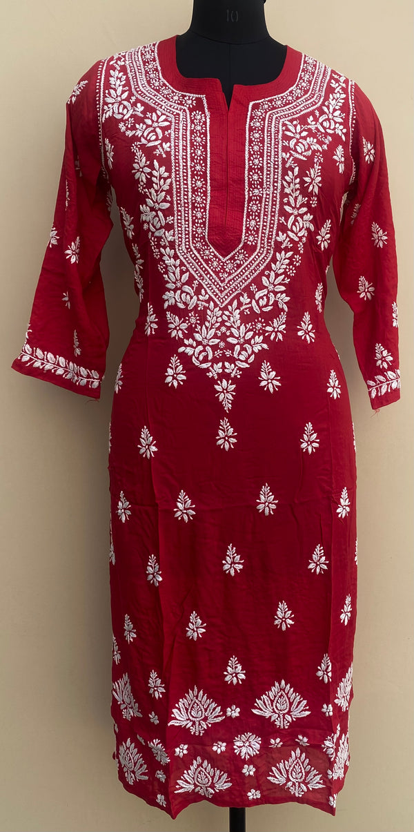 Lucknowi Chikankari Kurti  Red Soft Modal Cotton