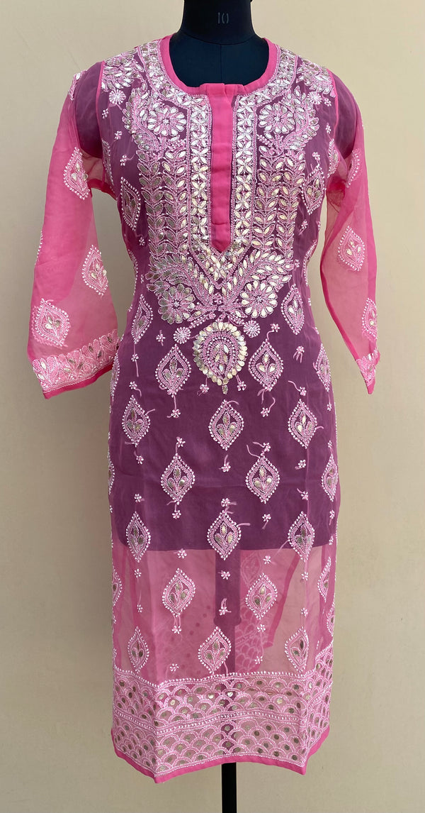 Lucknowi Chikankari Kurti Pink Faux Georgette