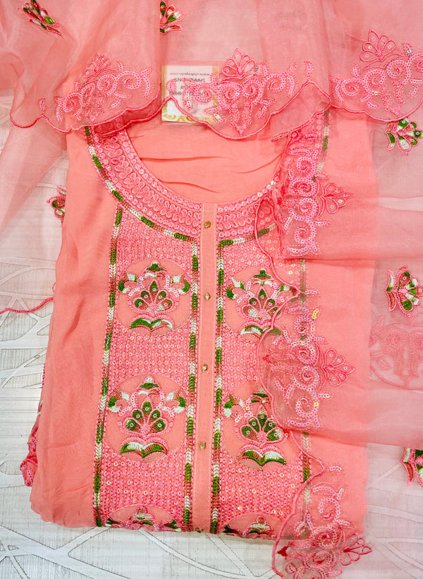 Designer Embroidered Suit Length 3 Piece gajri Soft Organza