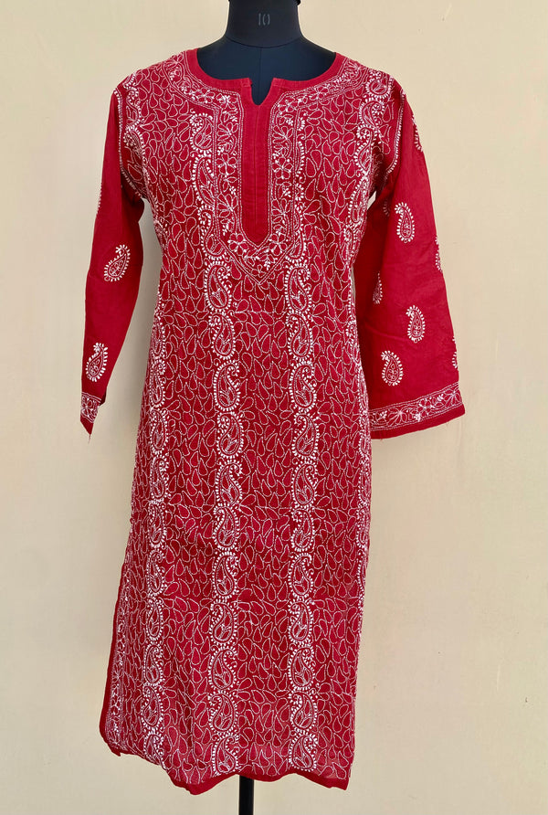 Lucknowi Chikankari Kurti Maroon Cotton