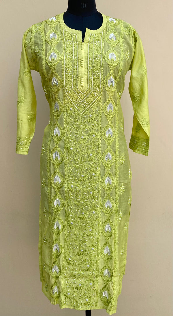 Lucknowi Chikankari Kurti Green Soft Muslin Cotton