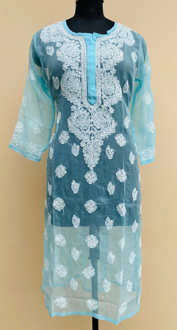 Lucknowi Chikankari Kurti Sky Blue Faux Georgette