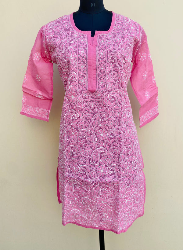 Lucknowi Chikankari  Kurti Pink Cotton