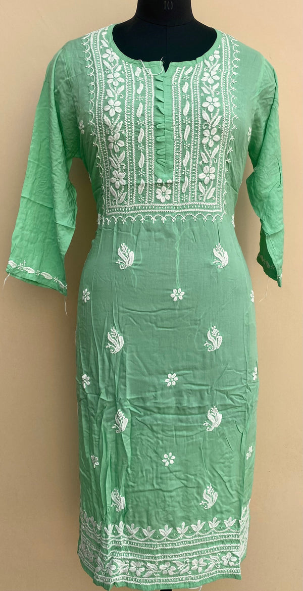 Lucknowi Chikankari Kurti Green Soft Modal Cotton