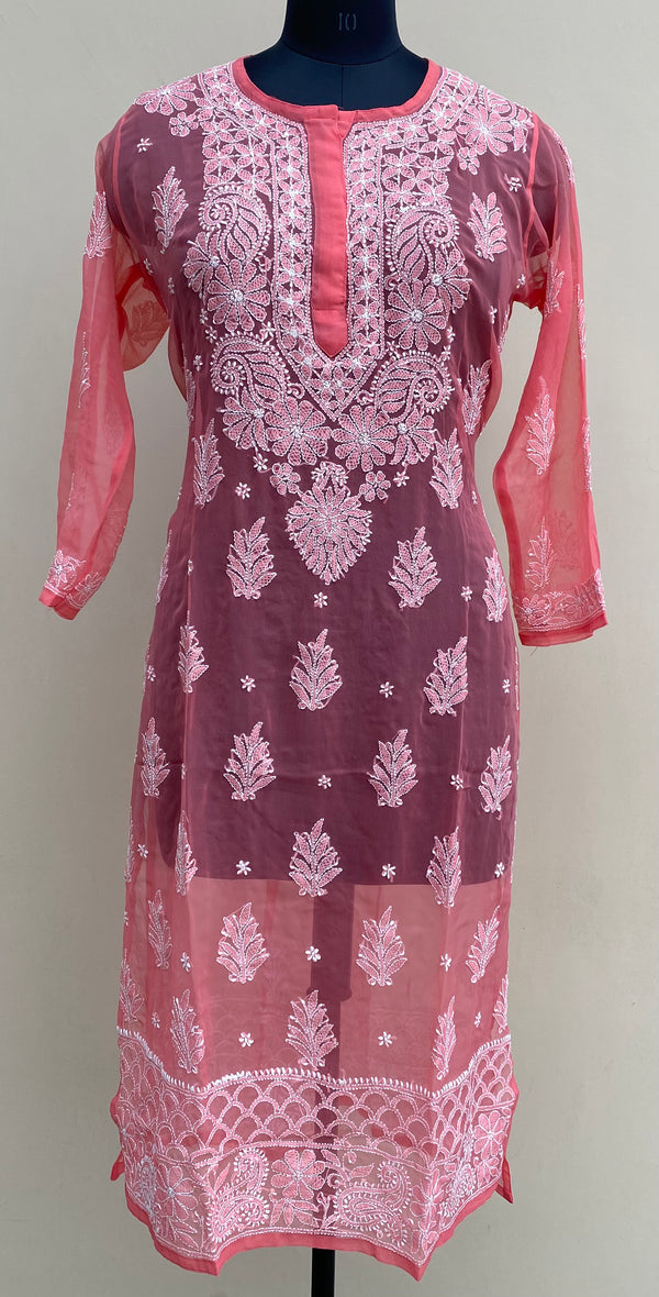 Lucknowi Chikankari Kurti Gajri Faux Georgette