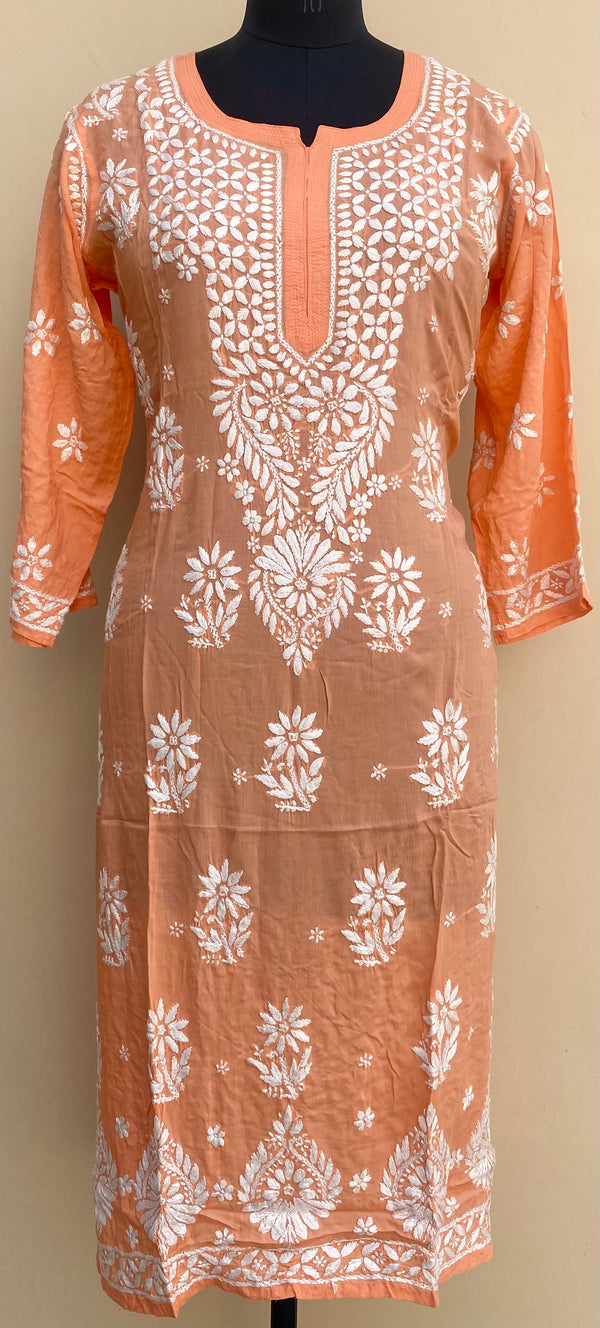 Lucknowi Chikankari Kurti  Peach Soft Modal Cotton