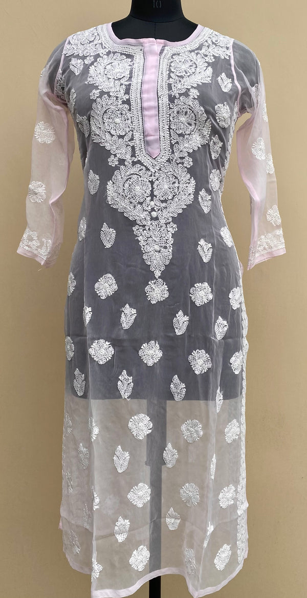 Lucknowi Chikankari Kurti Baby Pink Faux Georgette