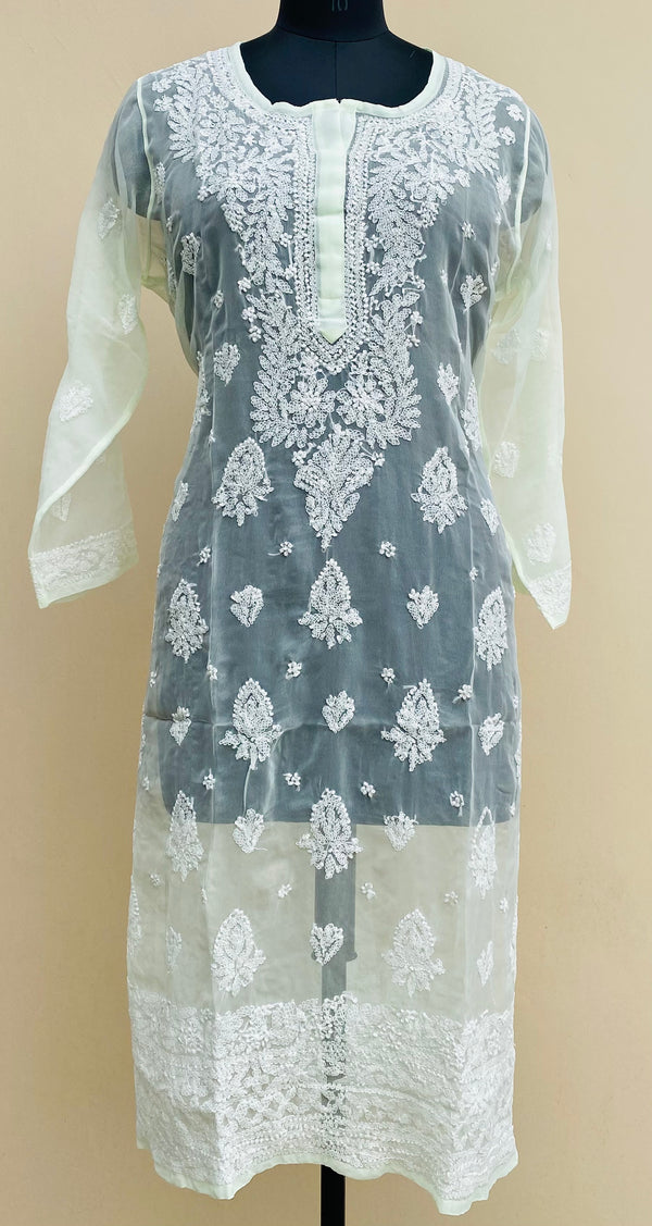 Lucknowi Chikankari Kurti Mint Green Faux Georgette