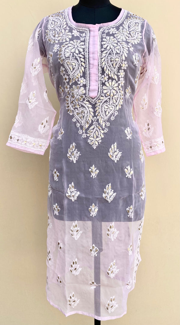 Lucknowi Chikankari Kurti Pink Faux Georgette