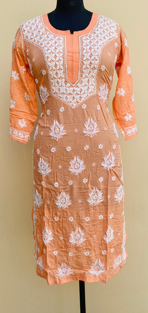 Lucknowi Chikankari Kurti Peach Soft Modal Cotton