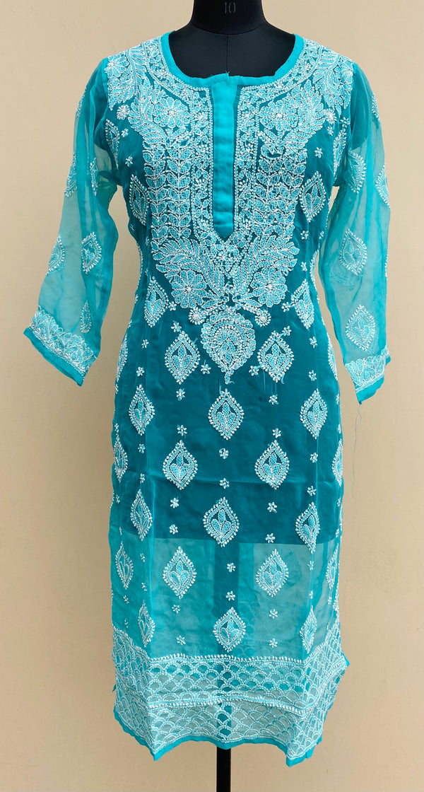 Lucknowi Chikankari Kurti  Blue Faux Georgette