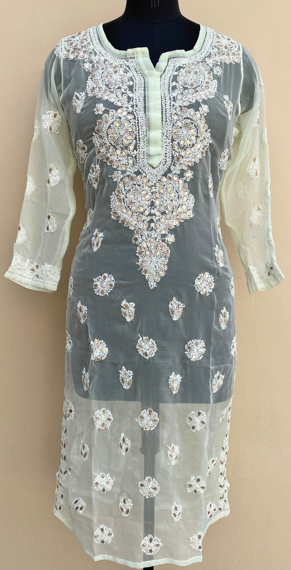 Lucknowi Chikankari Kurti Mint Green Faux Georgette