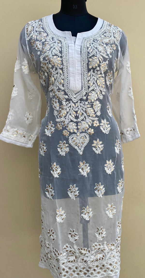 Lucknowi Chikankari Kurti White Faux Georgette