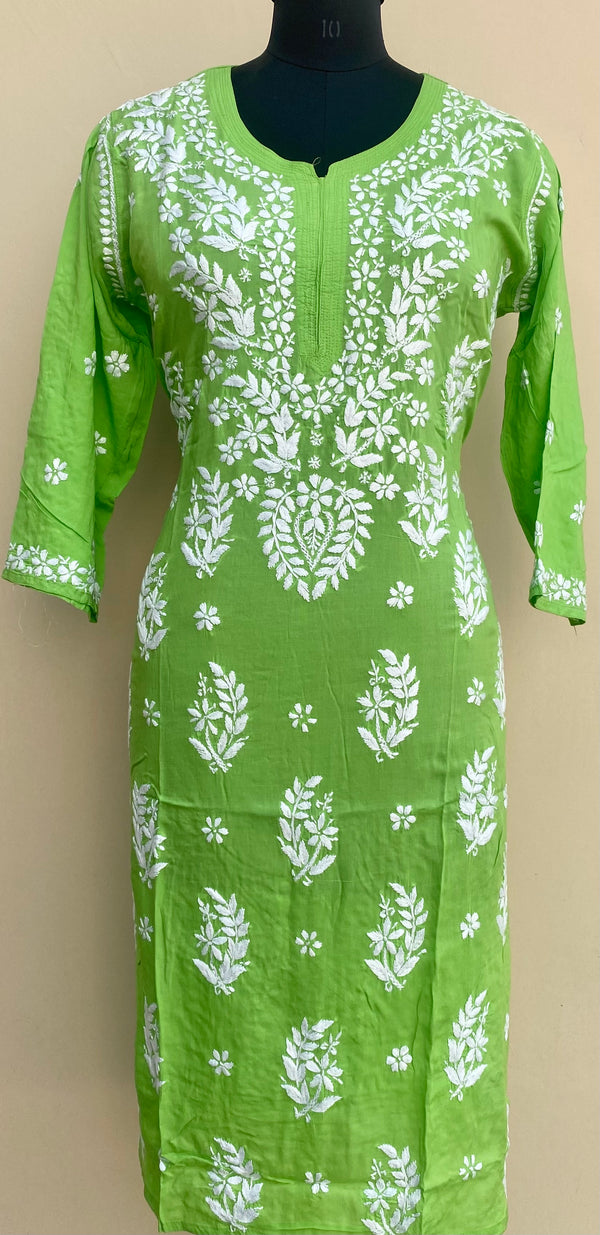 Lucknowi Chikankari Kurti  Parrot Green Soft Modal Cotton