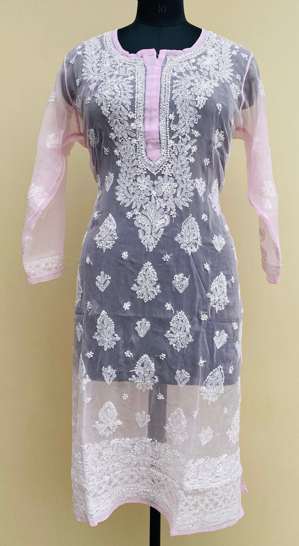 Lucknowi Chikankari Kurti Baby Pink Faux Georgette