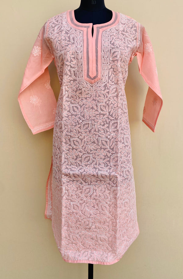 Lucknowi Chikankari Kurti Peach Cotton