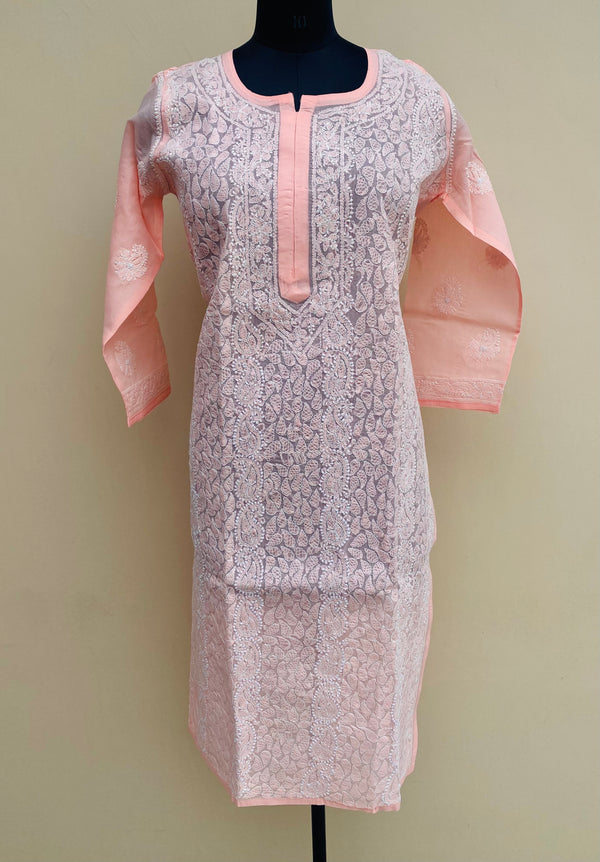 Lucknowi Chikankari Kurti Peach Cotton