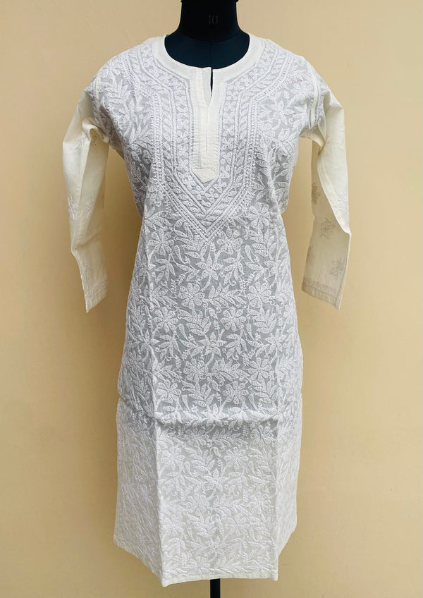 Lucknowi Chikankari Kurti Off White Cotton