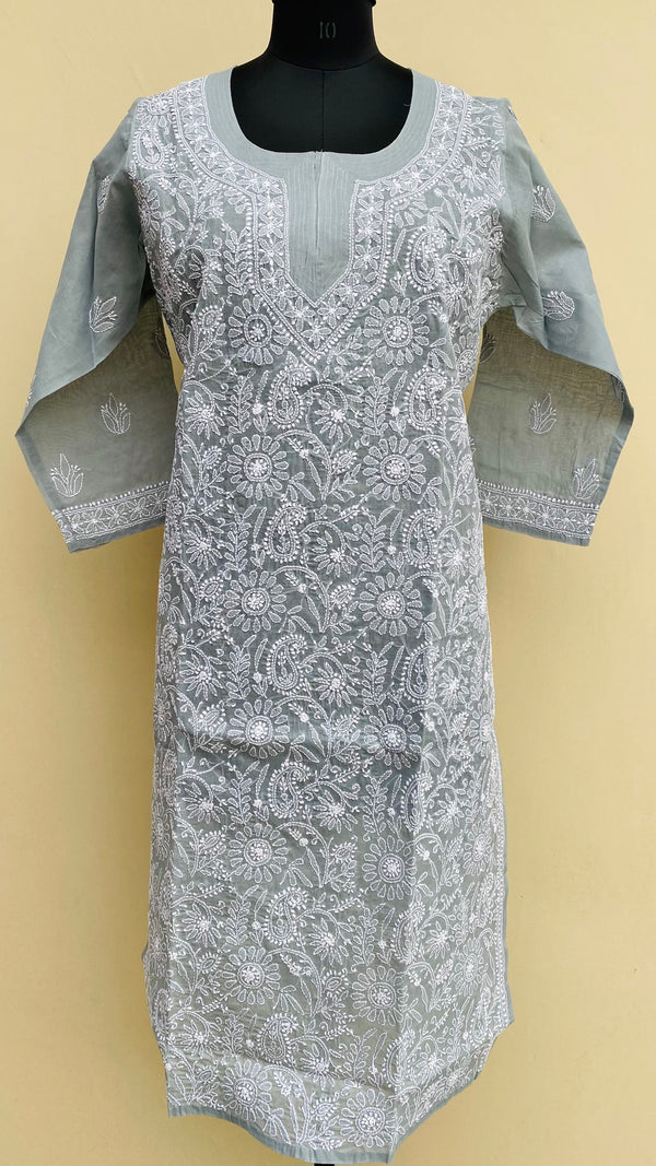 Lucknowi Chikankari Kurti Gray Cotton