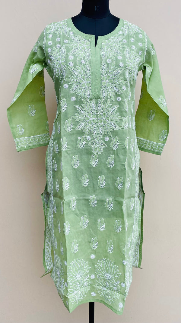 Lucknowi Chikankari Kurti Green Cotton