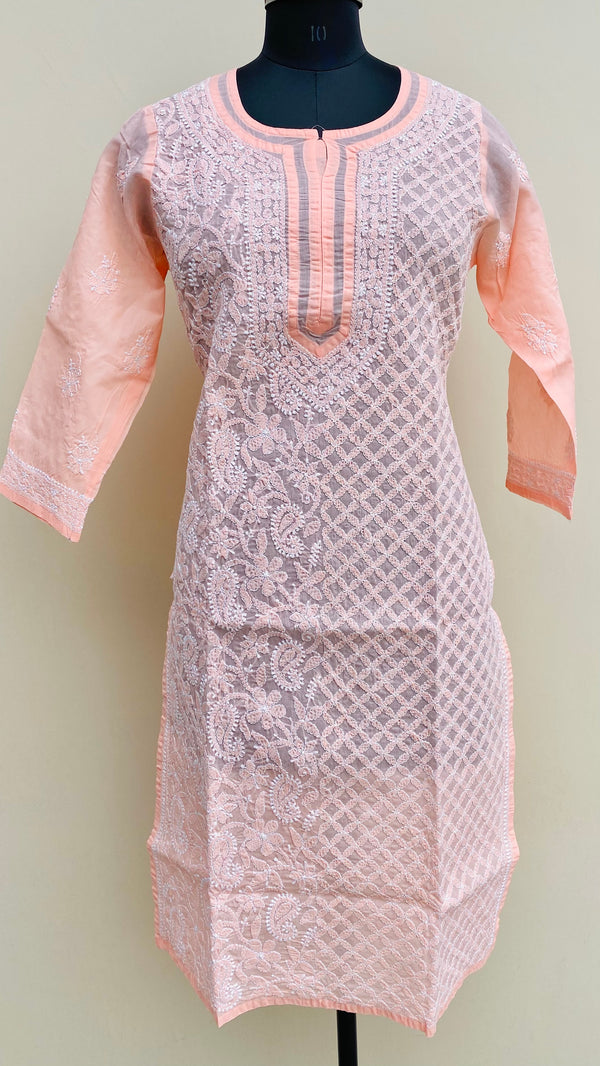 Lucknowi Chikankari Kurti Peach Cotton