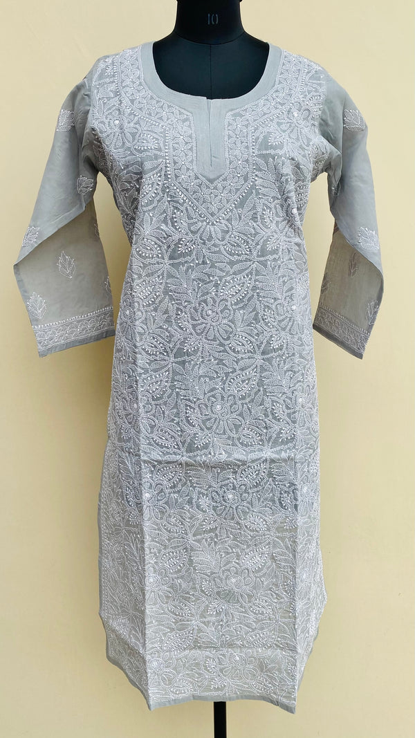 Lucknowi Chikankari Kurti Gray Cotton