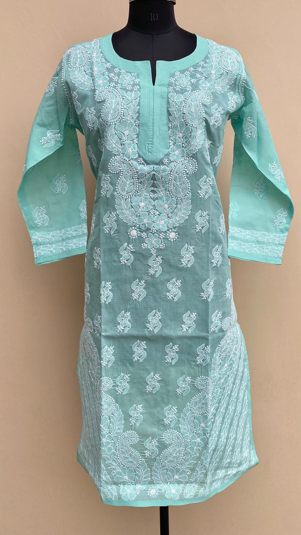 Lucknowi Chikankari Kurti Sea Green Cotton