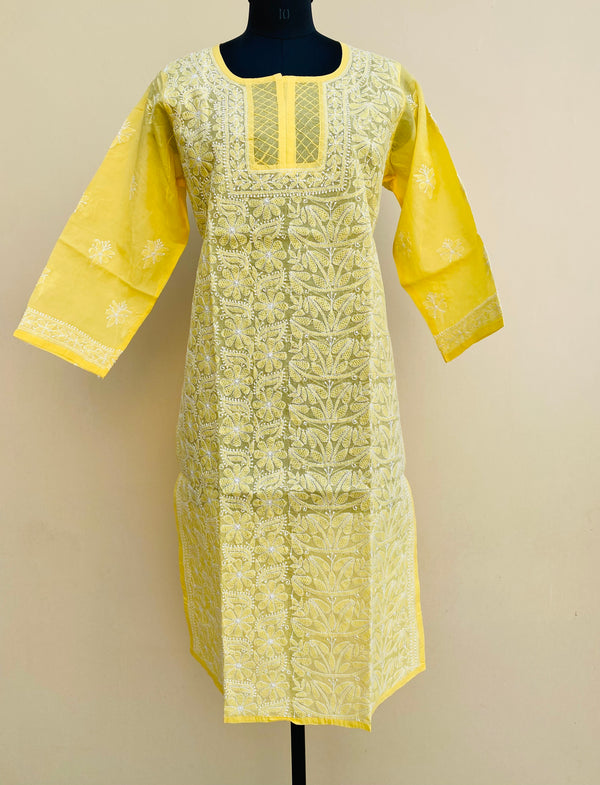 Lucknowi Chikankari Kurti Yellow Cotton