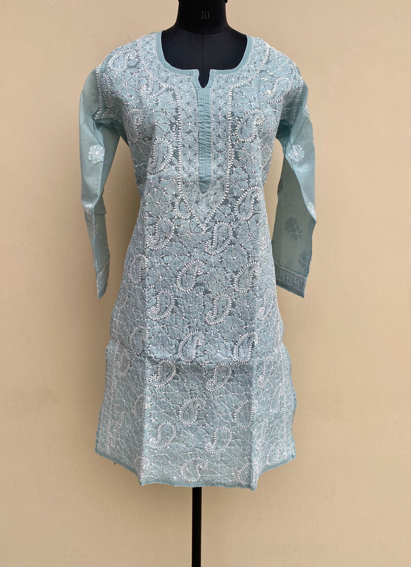 Lucknowi Chikankari Kurti Gray Cotton