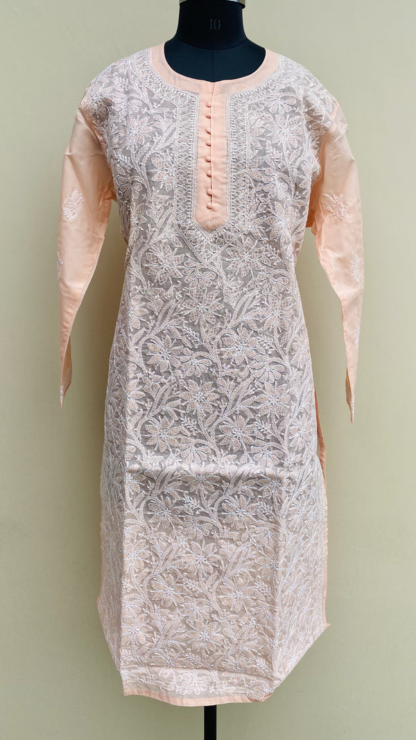 Lucknowi Chikankari Kurti Peach Cotton